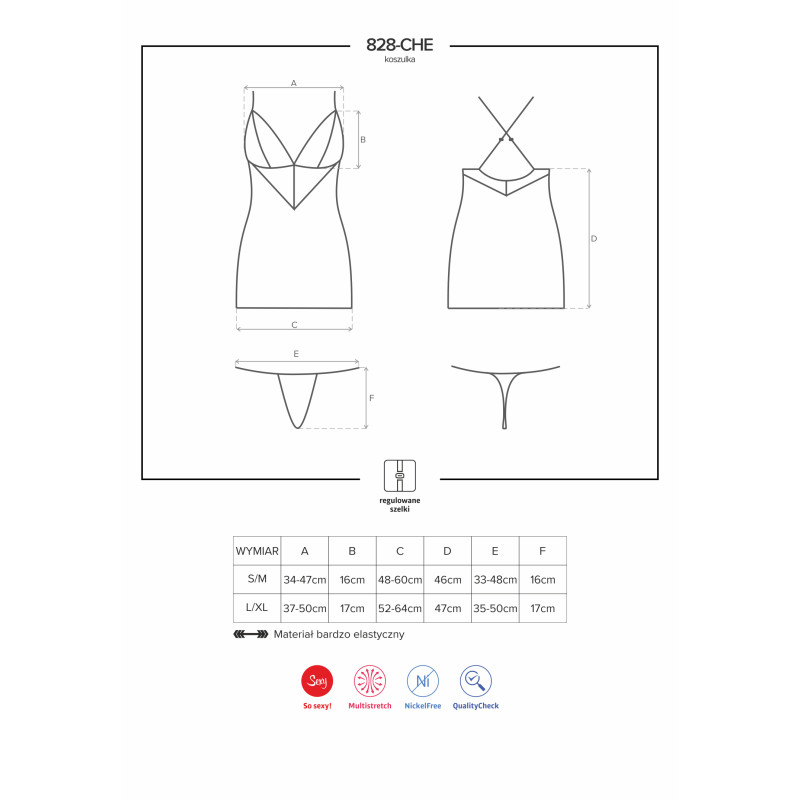 Сорочка Obsessive 828-CHE-1 Черная S/M