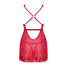 Прозрачная рубашка беби-долл Obsessive Lacelove babydoll & thong красная XS/S