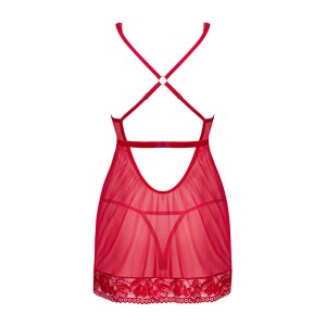Прозора сорочка бебі-дол Obsessive Lacelove babydoll & thong червона XS/S