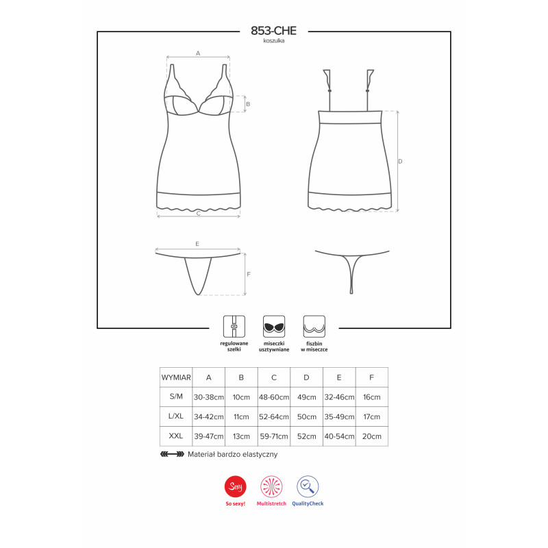 Сорочка Obsessive 853-CHE-1 Черная XXL