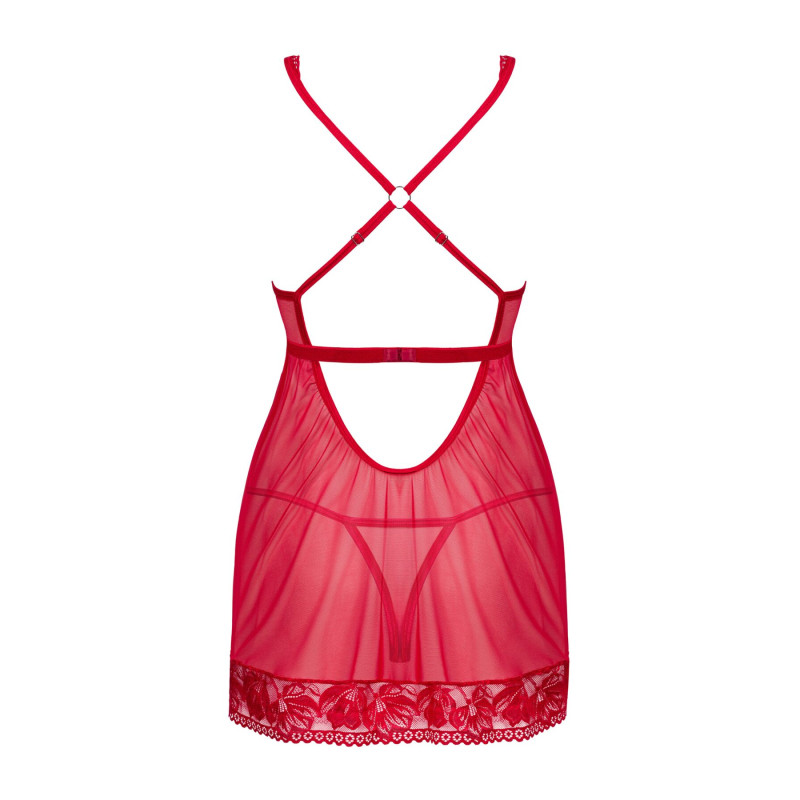 Прозрачная рубашка бэби-долл Obsessive Lacelove babydoll & thong красная M/L Прозрачная рубашка бэби-долл Obsessive Lacelove babydoll & thong красная M/L