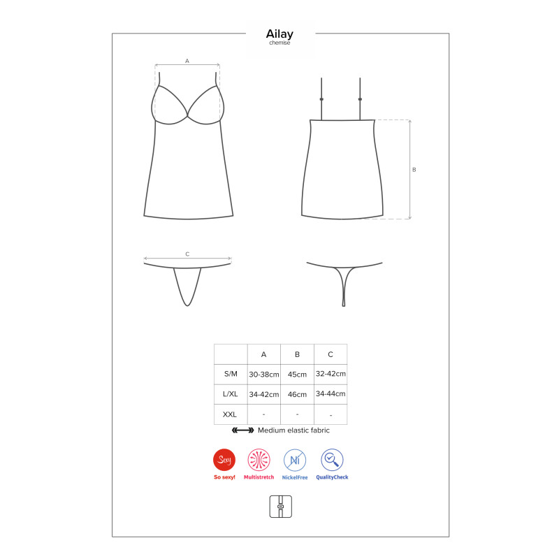 Сорочка Obsessive Ailay Черная S/M