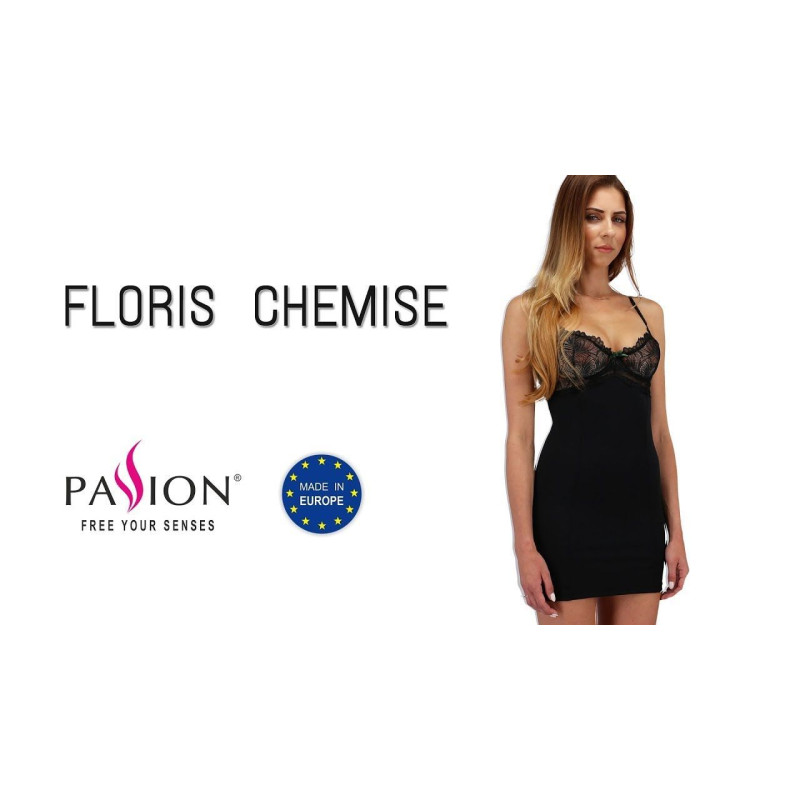 Сорочка приталенная с чашечками Passion FLORIS CHEMISE Черная L/XL Сорочка приталенная с чашечками Passion FLORIS CHEMISE Черная L/XL