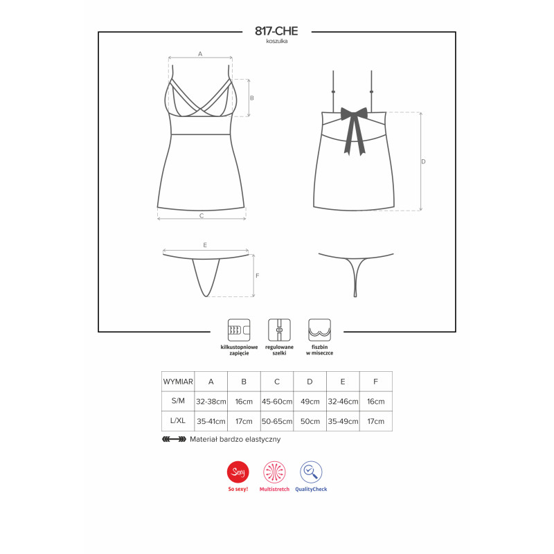 Сорочка Obsessive 817-CHE-1 Черная L/XL