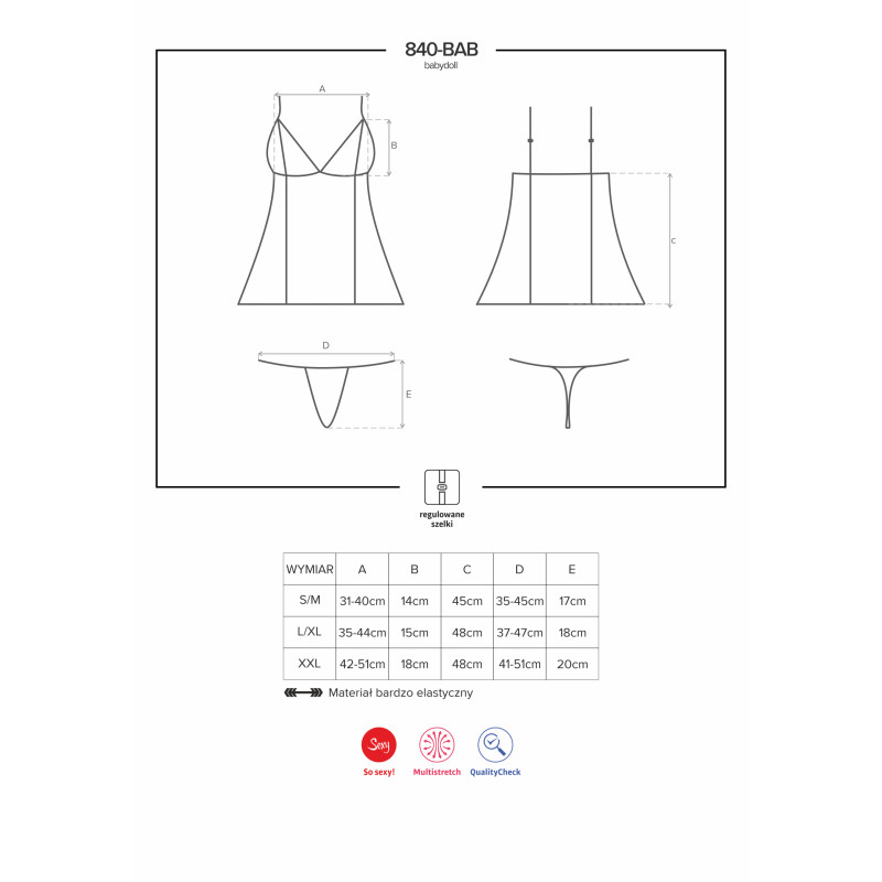 Сорочка Obsessive 840-BAB-1 Черная XXL