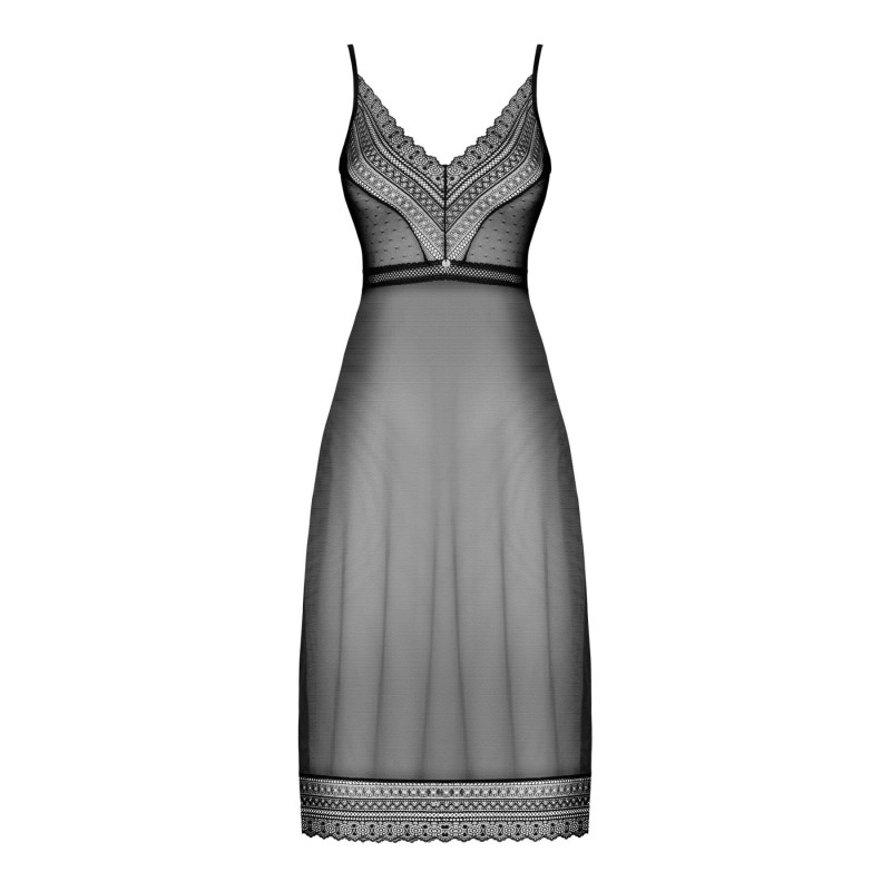 Длинная полупрозрачная рубашка Obsessive Estiqua chemise черная XS/S Длинная полупрозрачная рубашка Obsessive Estiqua chemise черная XS/S