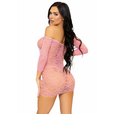 Сукня-сітка з сердечками Leg Avenue Heart net mini dress зав’язки, відкриті плечі, Pink one size