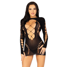 Бесшовное миниплатье Leg Avenue Long sleeve cut out mini dress Black One size