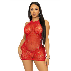 Платье-сетка со стразами Leg Avenue Rhinestone halter mini dress открытая спина, Red one size