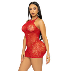 Платье-сетка со стразами Leg Avenue Rhinestone halter mini dress открытая спина, Red one size