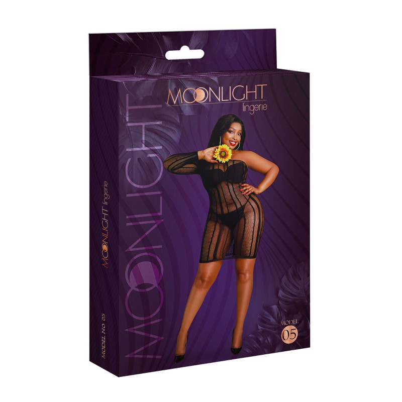 Платье-бодистокинг Moonlight Plus Model 05 Black XL-XXXL, закрытое одно плечо и рукав Платье-бодистокинг Moonlight Plus Model 05 Black XL-XXXL, закрытое одно плечо и рукав
