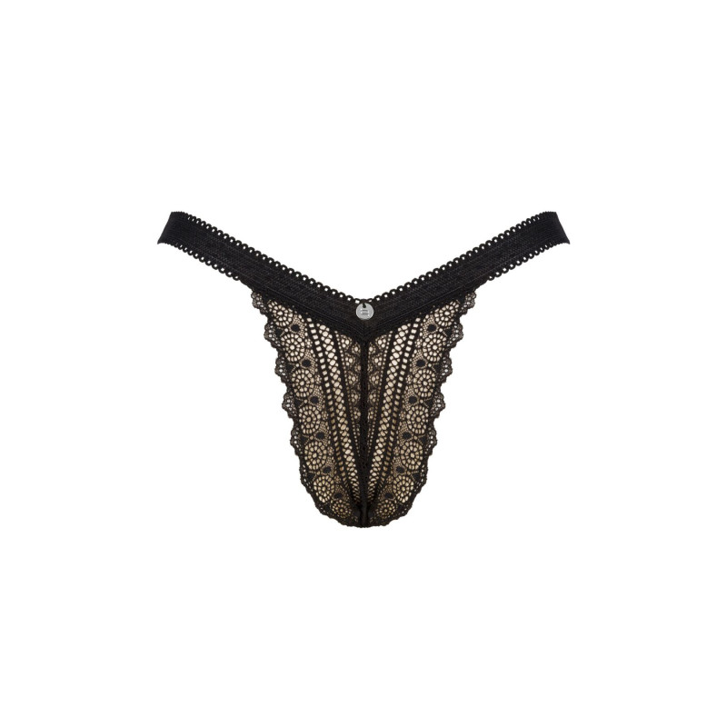 Кружевные трусики с заниженной талией Obsessive Estiqua panties черные M/L