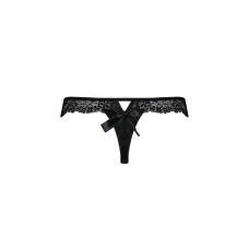 Мереживні трусики-танга з атласним бантиком Passion Naja Thong black XXL/XXXL