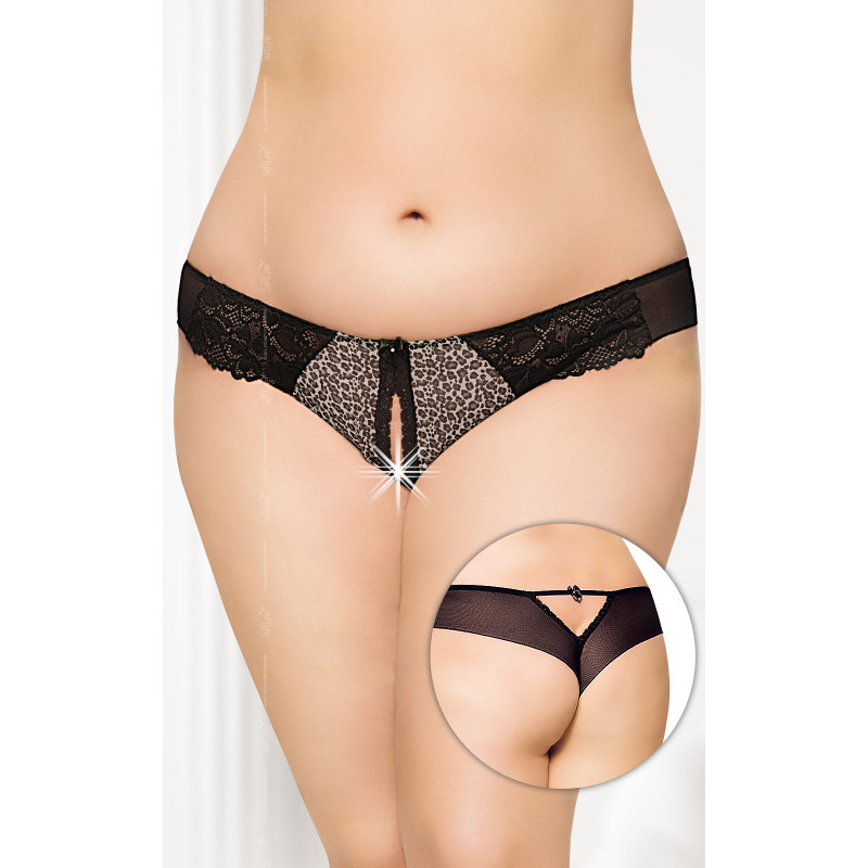 Трусики SoftLine G-String 2435 Plus Size XL Черные/Леопардовые