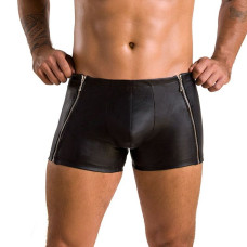 Мужские кожаные боксеры с молниями Passion 049 Short Matt Black L/XL