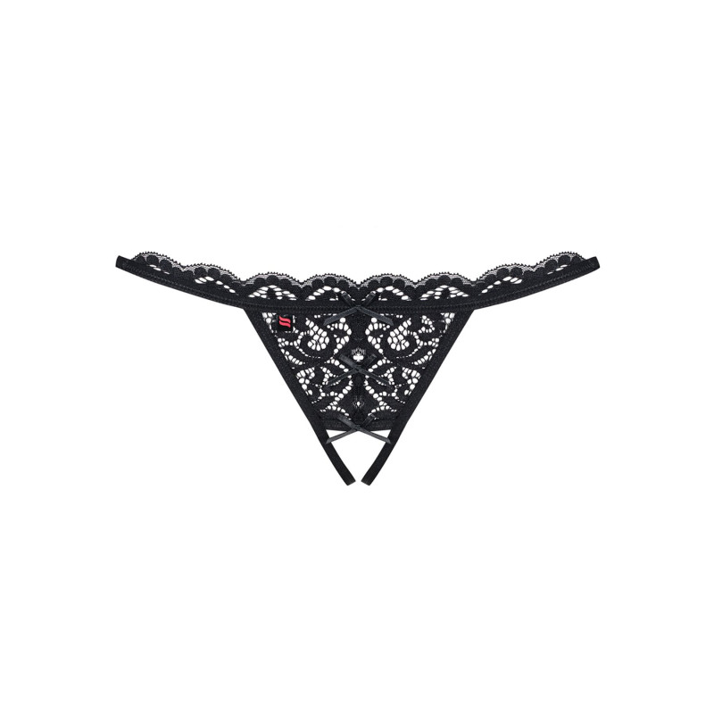 Кружевные танги с двумя отверстиями Obsessive 831-THC-1 crotchless thong черные L/XL