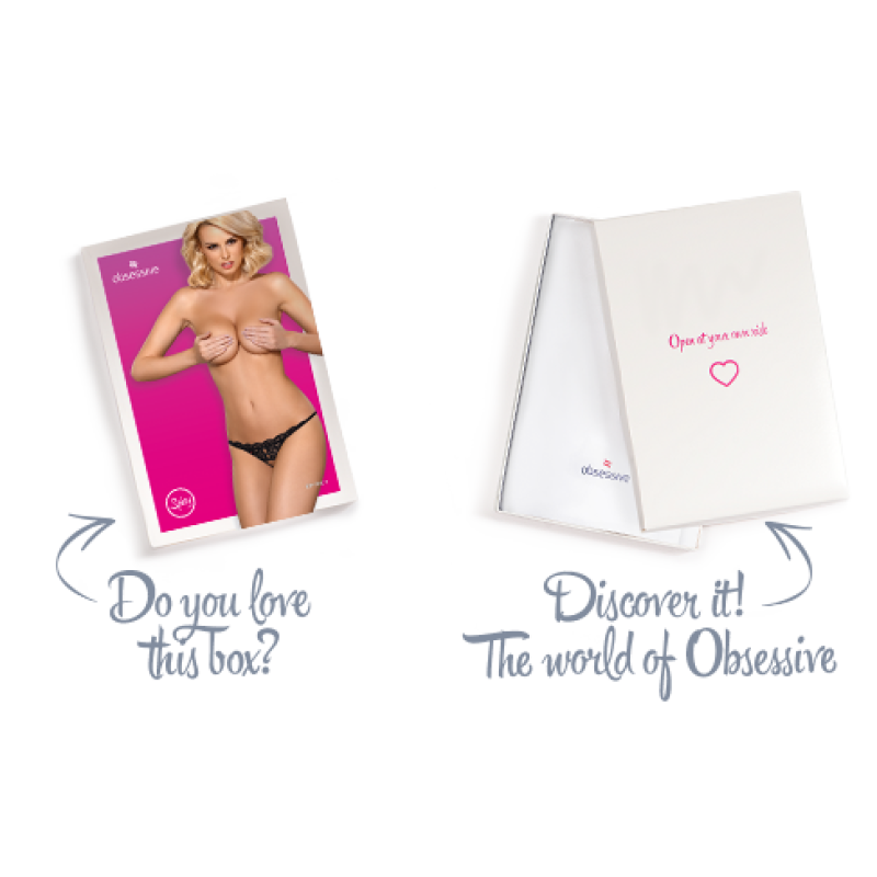 Кружевные танги с двумя отверстиями Obsessive 831-THC-1 crotchless thong черные L/XL