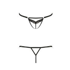 Откровенные трусики-стрепы с кружевом Passion Exclusive SOLON THONG Black XXL/XXXL