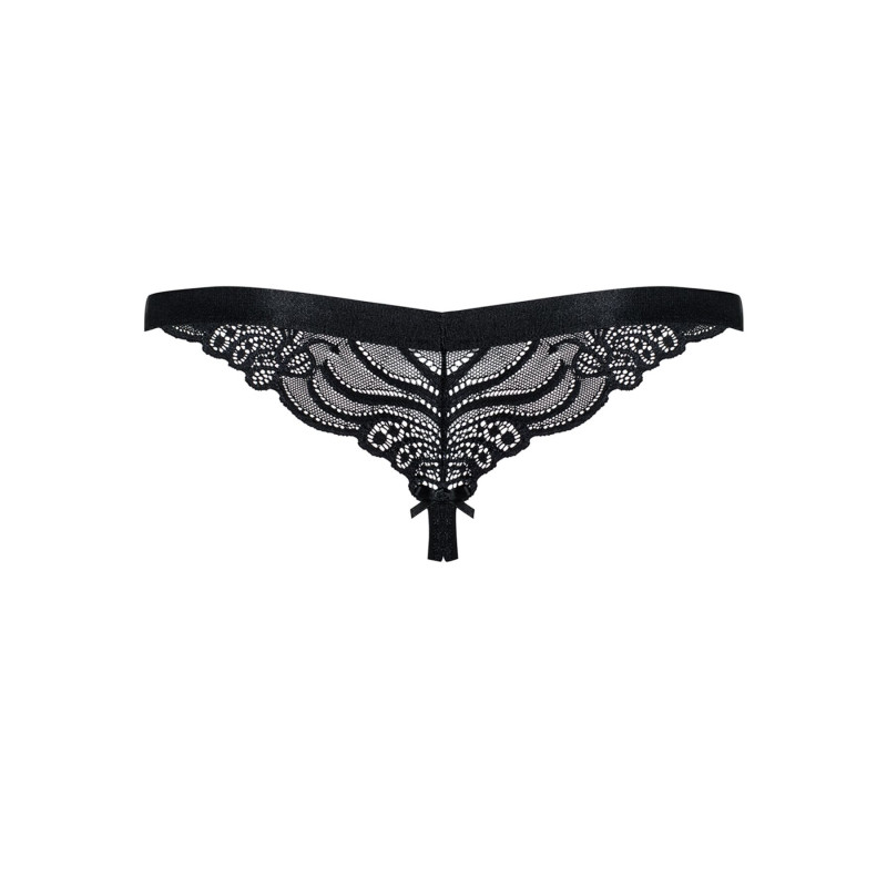 Кружевные танги с доступом Obsessive 828-THC-1 crotchless thong черные L/XL