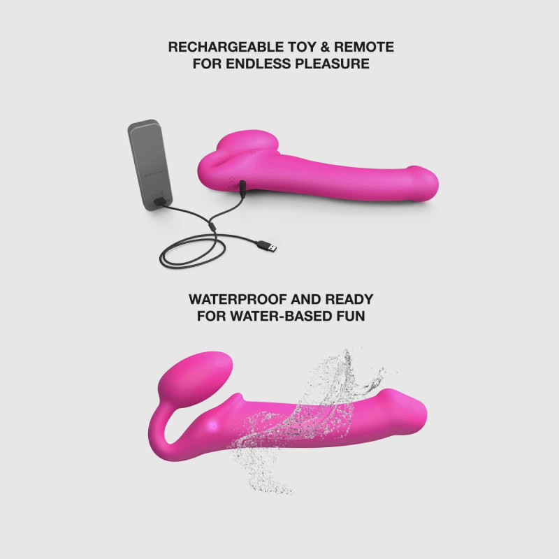 Безремінний страпон з вібрацією Strap-On-Me Vibrating Fuchsia L, діаметр 3,7см, пульт ДК, регульований