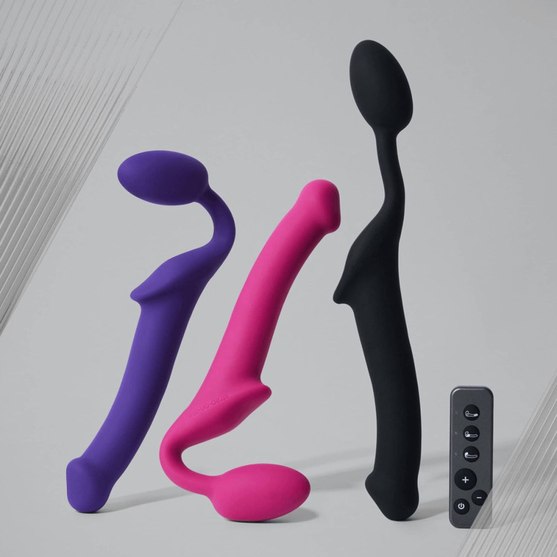 Безремінний страпон з вібрацією Strap-On-Me Vibrating Fuchsia L, діаметр 3,7см, пульт ДК, регульований