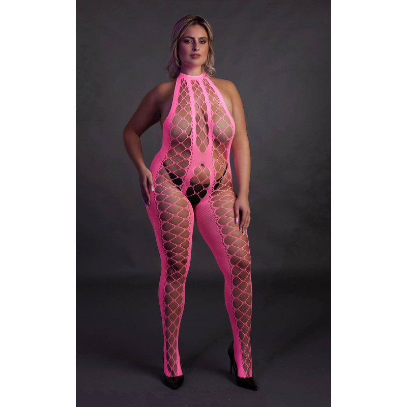 Бодістокінг Ouch! Bodystocking With Halterneck Pink XL/4XL