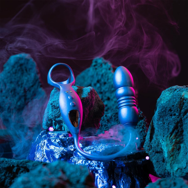 Анальный стимулятор с эрекционным кольцом Hueman Deep Impact, пульсация, массаж промежности