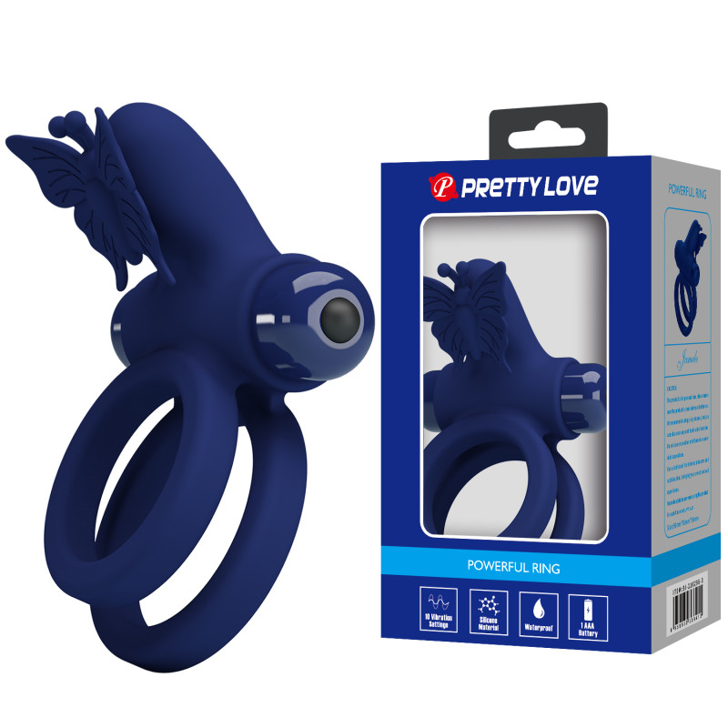 Эрекционное кольцо Pretty Love Powerful Vibro Butterfly Cock Ring Blue
