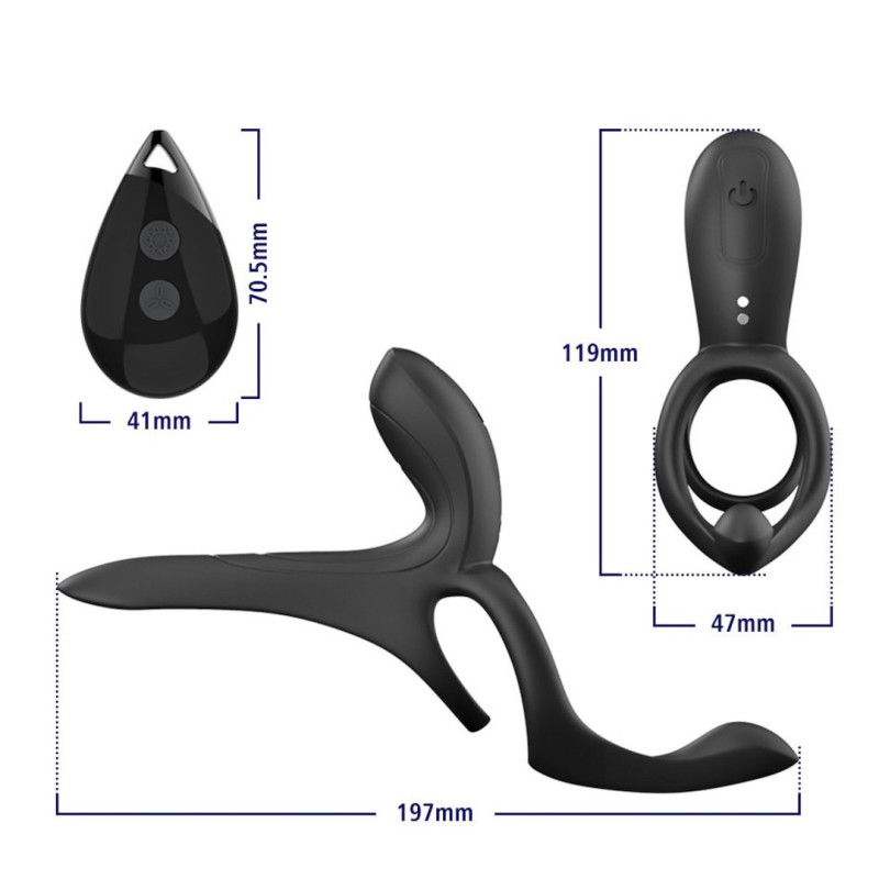 Вибрационное кольцо Erospace Men's Play Vibrating Cock Ring With Clitoral & Taint Stimulation B11