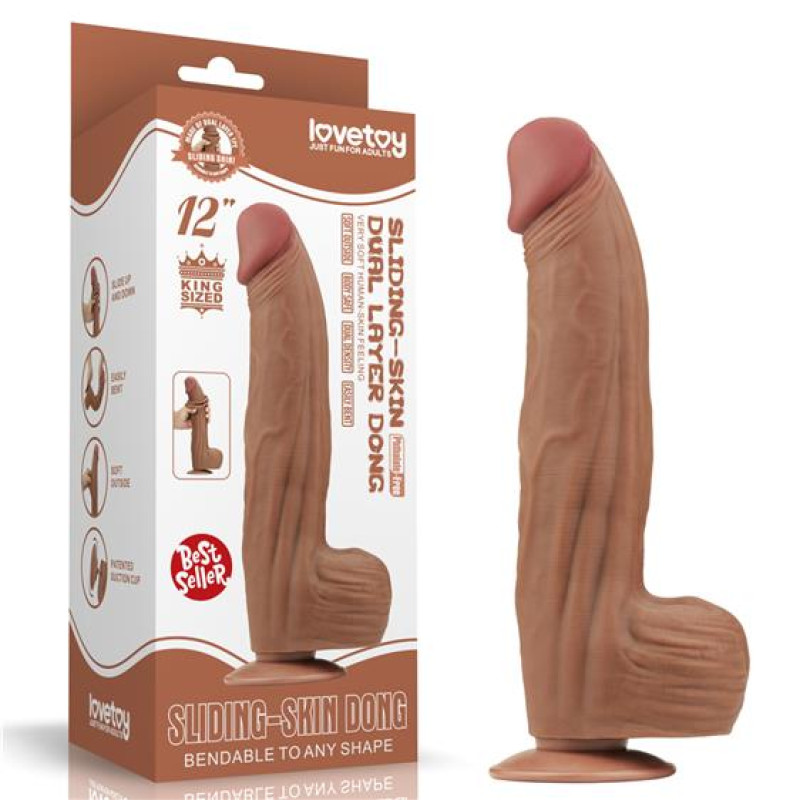 Фалоімітатор LoveToy Sliding-Skin Dual Layer Dong 12 Brown Фалоімітатор LoveToy Sliding-Skin Dual Layer Dong 12 Brown