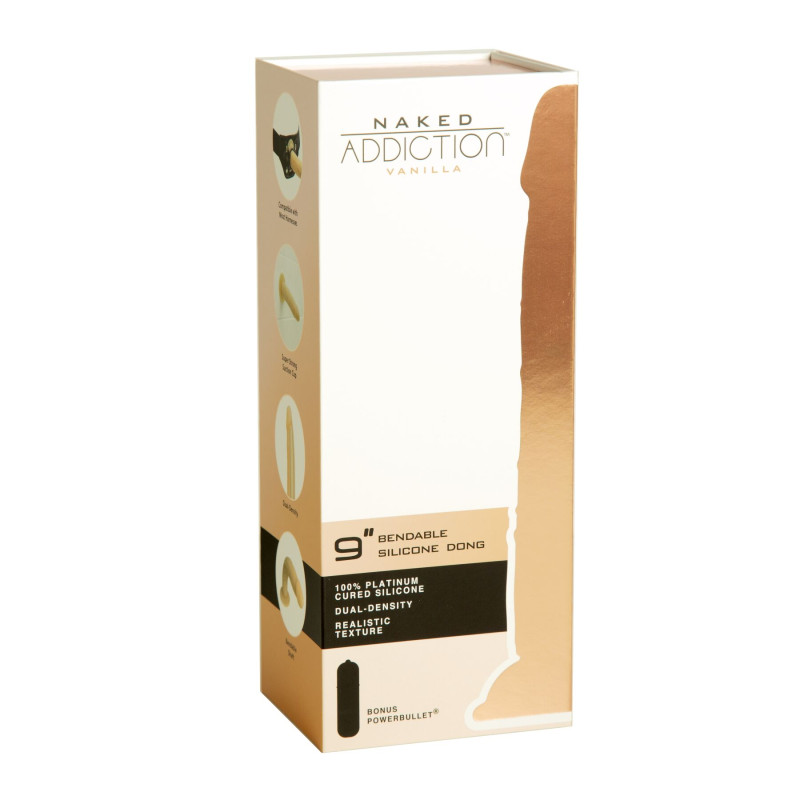 Фаллоимитатор Naked Addiction - 9″ Silicone Dual Density Bendable Dildo Vanilla, виброшар в подарке