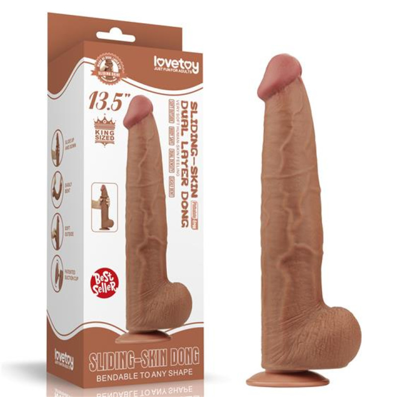 Фалоімітатор LoveToy Sliding-Skin Dual Layer Dong 13.5 Brown Фалоімітатор LoveToy Sliding-Skin Dual Layer Dong 13.5 Brown
