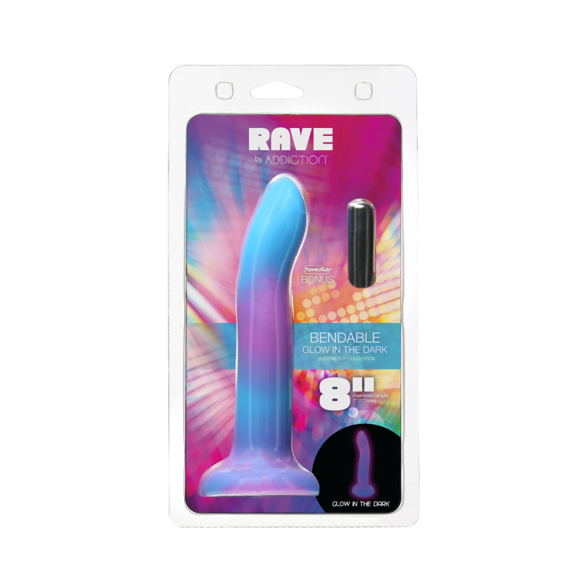 Светящийся в темноте фаллоимитатор ADDICTION Rave 8 Glow in the Dark Dildo Blue Purple, 20,3 см Светящийся в темноте фаллоимитатор ADDICTION Rave 8 Glow in the Dark Dildo Blue Purple, 20,3 см