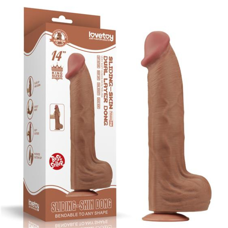 Фалоімітатор LoveToy Sliding-Skin Dual Layer Dong 14 Brown Фалоімітатор LoveToy Sliding-Skin Dual Layer Dong 14 Brown