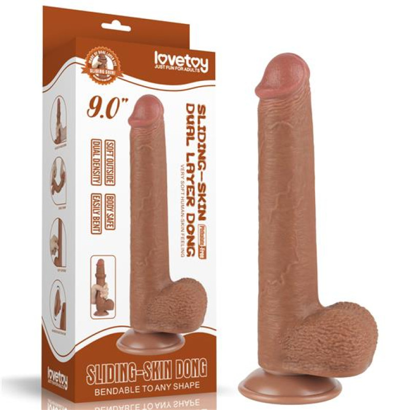 Фалоімітатор LoveToy Sliding-Skin Dual Layer Dong 9 1000 Brown Фалоімітатор LoveToy Sliding-Skin Dual Layer Dong 9 1000 Brown