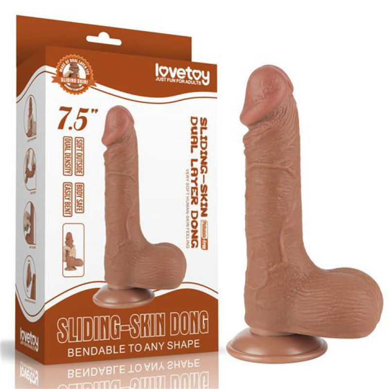 Фалоімітатор LoveToy Sliding-Skin Dual Layer Dong 7.5 994 Brown Фалоімітатор LoveToy Sliding-Skin Dual Layer Dong 7.5 994 Brown