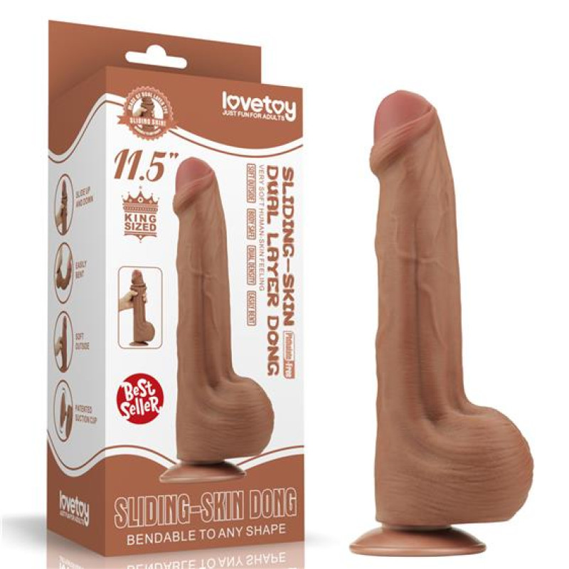 Фалоімітатор LoveToy Sliding-Skin Dual Layer Dong 11.5 Brown Фалоімітатор LoveToy Sliding-Skin Dual Layer Dong 11.5 Brown