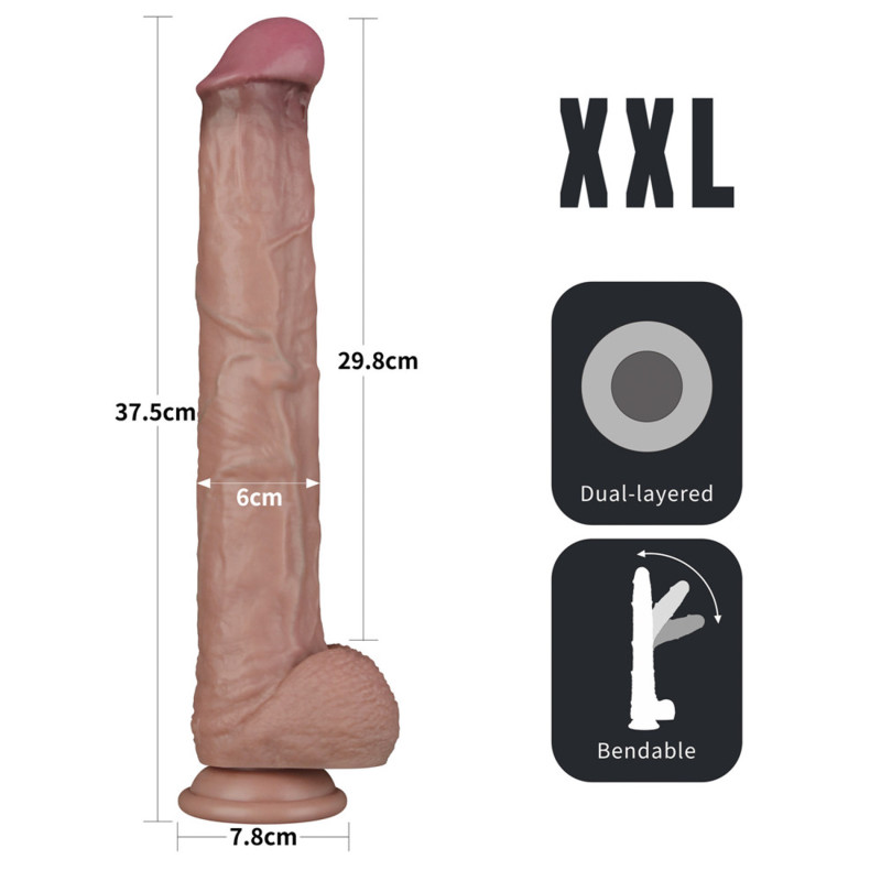 Фаллоимитатор LoveToy Dual Layered Bendable Silicone Cock XXL 14.5 Flesh