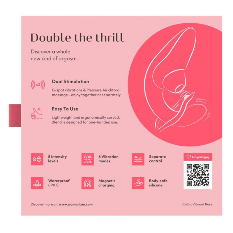 Вагинально-клиторальный стимулятор Womanizer Blend Vibrant Rose, вибрация + вакуум, 2 мотора