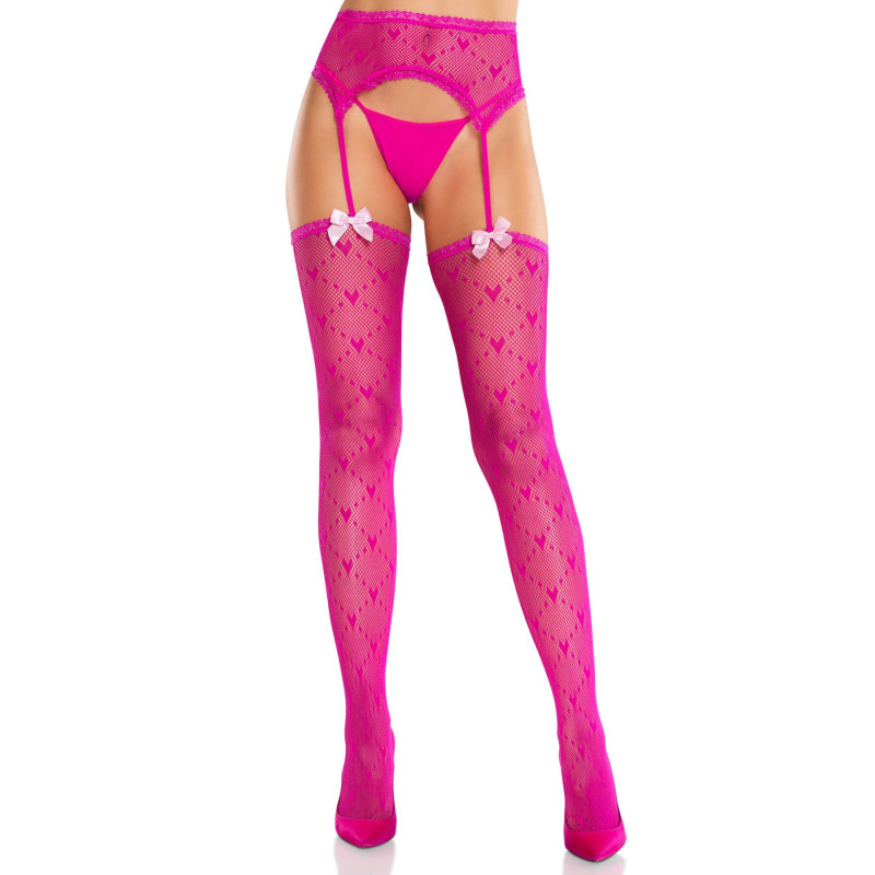 Колготки-панчохи Leg Avenue Heart Garterbelt Stockings One Size Magenta