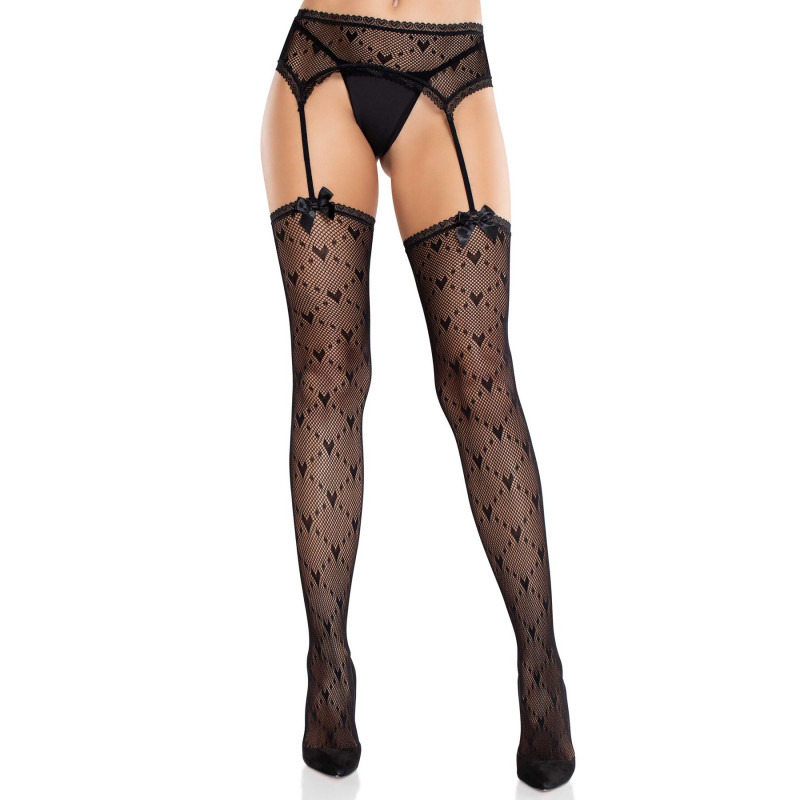 Колготки-панчохи Leg Avenue Heart Garterbelt Stockings One Size Black