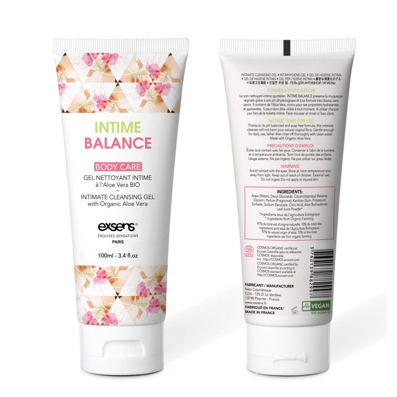 Гель для інтимної гігієни EXSENS Intime Balance, 100 мл, з екстрактом листя органічного алое Гель для інтимної гігієни EXSENS Intime Balance, 100 мл, з екстрактом листя органічного алое