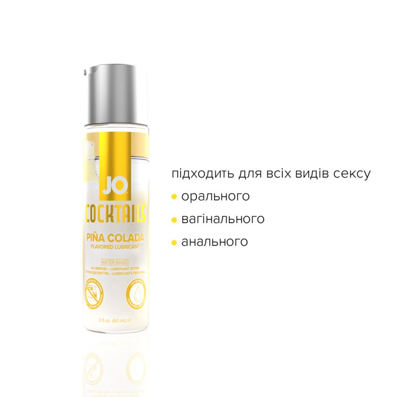 Лубрикант на водній основі JO Cocktails - Pina Colada без цукру, рослинний гліцерин (60 мл) Лубрикант на водній основі JO Cocktails - Pina Colada без цукру, рослинний гліцерин (60 мл)