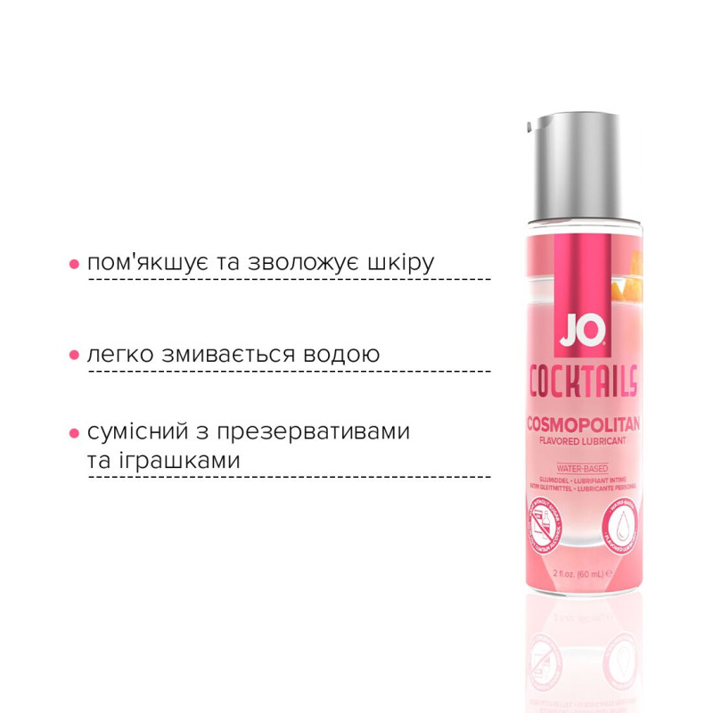 Лубрикант на водной основе JO Cocktails - Cosmopolitan без сахара, растительный глицерин (60 мл) Лубрикант на водной основе JO Cocktails - Cosmopolitan без сахара, растительный глицерин (60 мл)