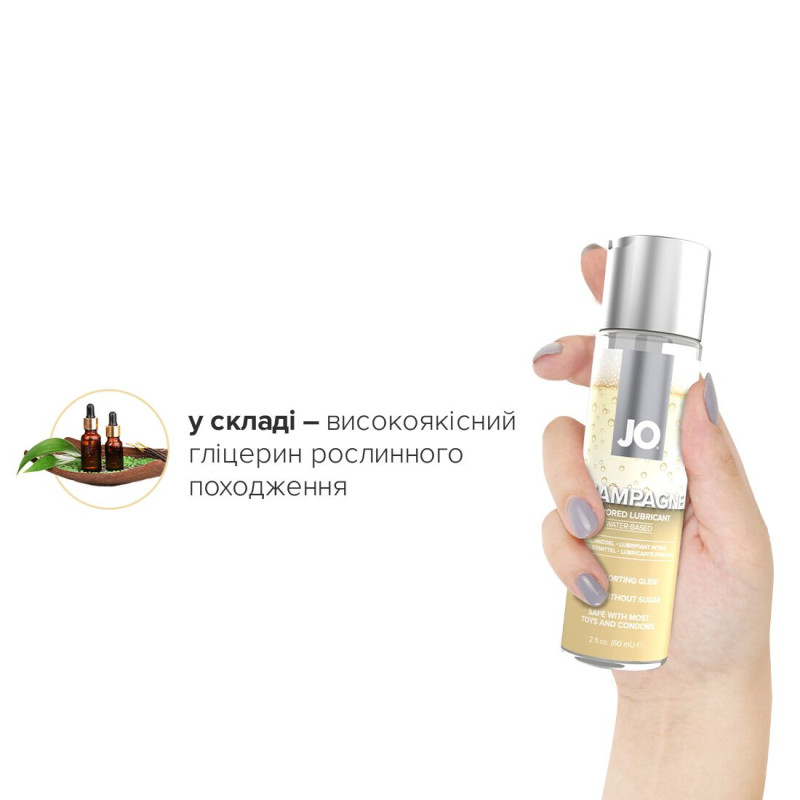 Смазка на водной основе JO Champagne (60 мл), без сахара, растительный глицерин Смазка на водной основе JO Champagne (60 мл), без сахара, растительный глицерин