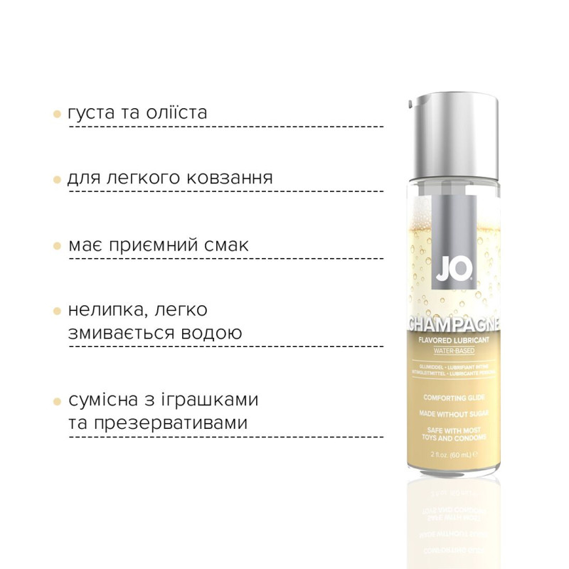 Смазка на водной основе JO Champagne (60 мл), без сахара, растительный глицерин Смазка на водной основе JO Champagne (60 мл), без сахара, растительный глицерин