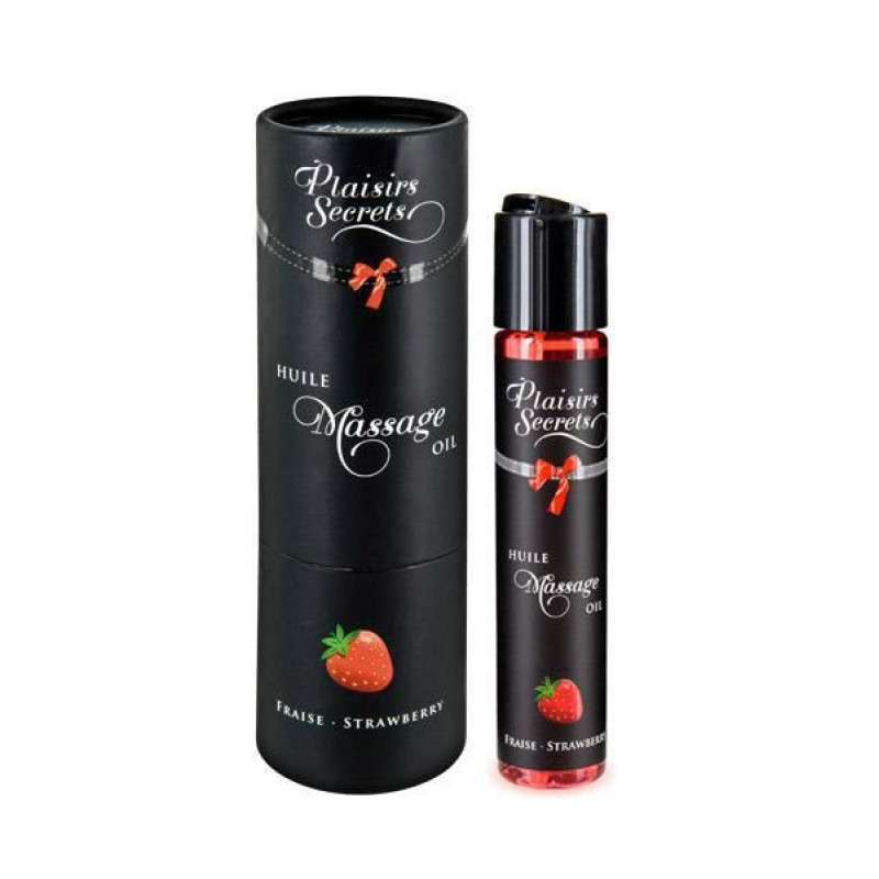 Массажное масло Plaisirs Secrets Strawberry (59 мл) с афродизиаками, съедобная, подарочная упаковка