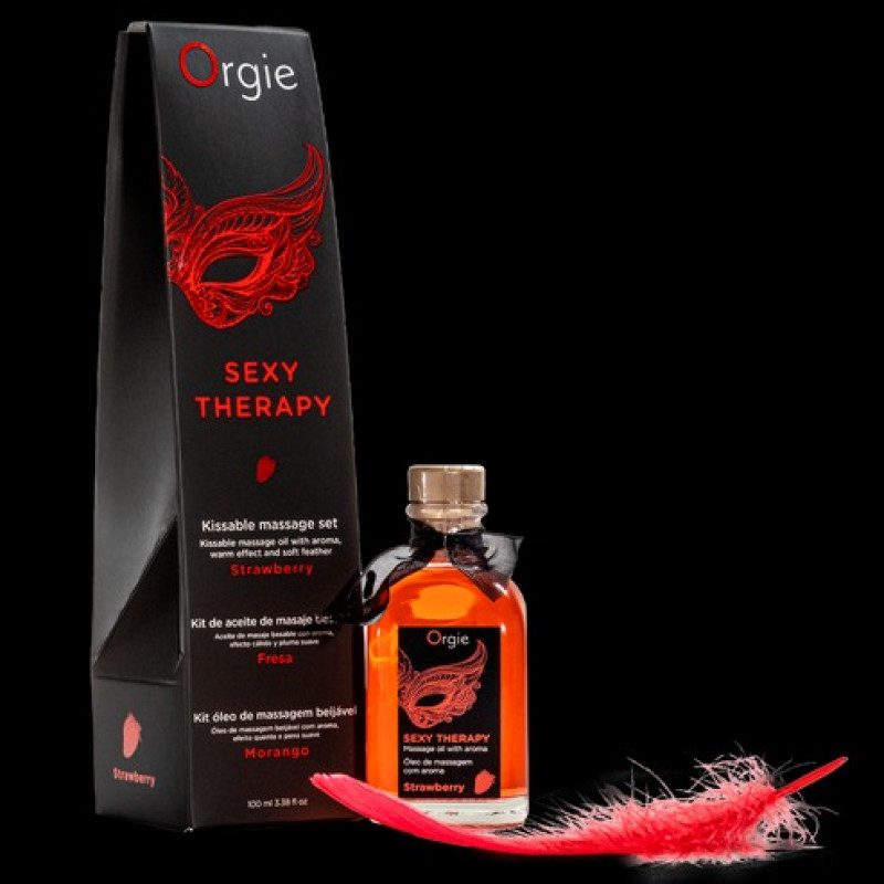 Набір: їстівне масажне масло + перо ПОЛУНИЦЯ Orgie 100 мл