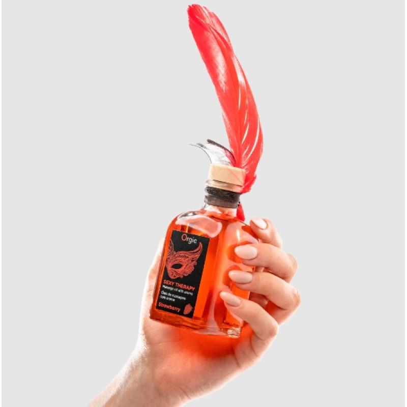 Набір: їстівне масажне масло + перо ПОЛУНИЦЯ Orgie 100 мл