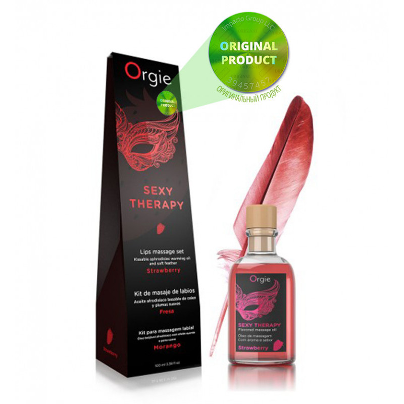 Набір: їстівне масажне масло + перо ПОЛУНИЦЯ Orgie 100 мл